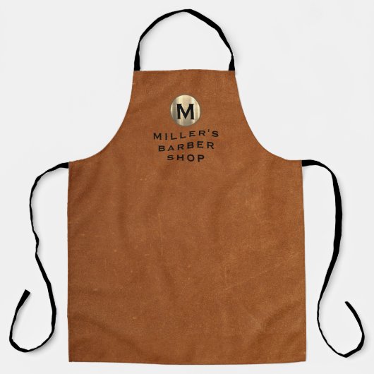 理容師名セーブルレザー金ゴールドモノグラム エプロン (正面)