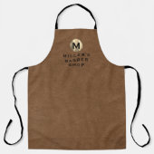 理容師名ブラウンスエード金ゴールドモノグラム エプロン (正面)