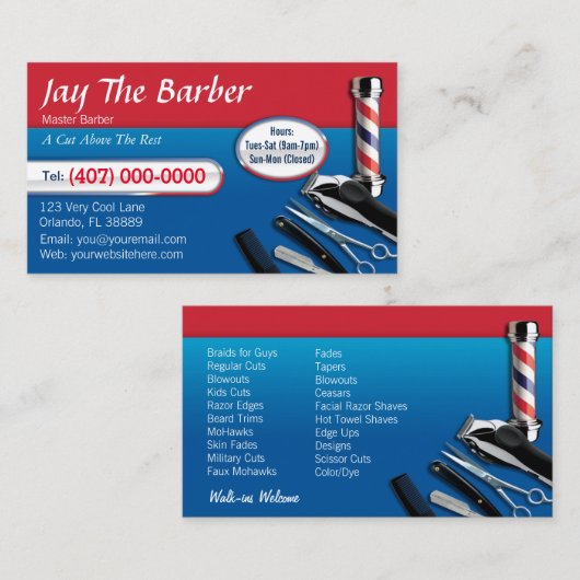 理容師名刺(Barbershop Pole - Clippers) 名刺 (正面/裏面)