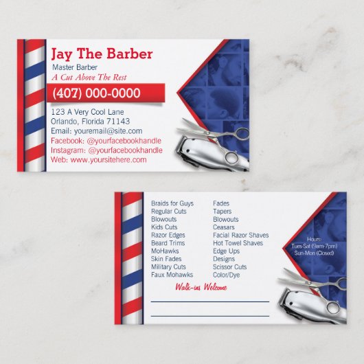 理容師名刺(Barbershop Pole - Clippers) 名刺 (正面/裏面)
