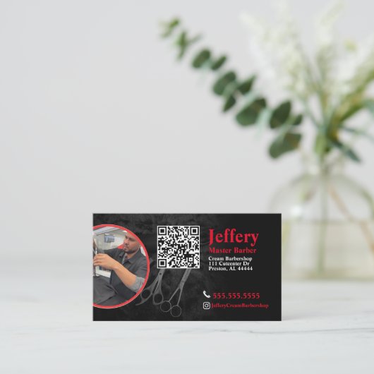 理容師名刺(QRコードと写真離れ付) 名刺 (スタンド正面)