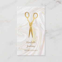 理容師大理石がはさみを回す金ゴールド 名刺