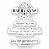 理容師店の開店時間カスタム シール (正面)