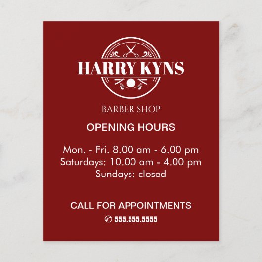 理容師店の開店時間カスタム チラシ (正面)