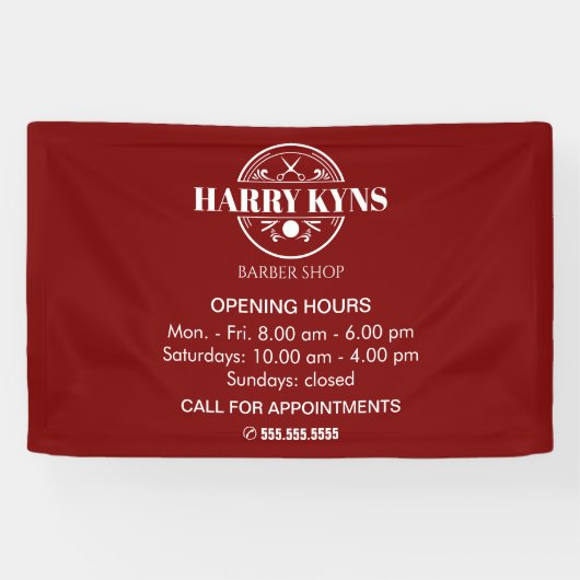 理容師店の開店時間カスタム 横断幕 (横)