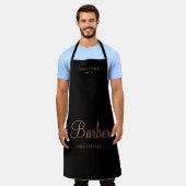 理容師店員パーソナライズされたブラック&金ゴールド エプロン (着用した状態)