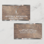 理容師店 | はさみ | レザーメタルトリム 名刺 (正面/裏面)