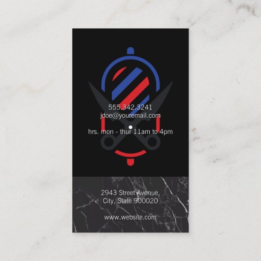 理容師店 | ブラックマーブル理容師ポール 名刺 (裏面)