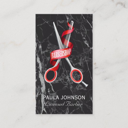 理容師店 |黒い大理石名刺 名刺 (正面)