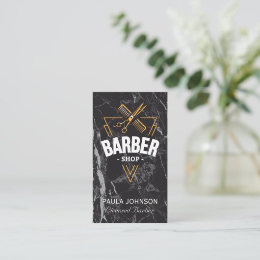 理容師店 |黒い大理石名刺 名刺 (スタンド正面)
