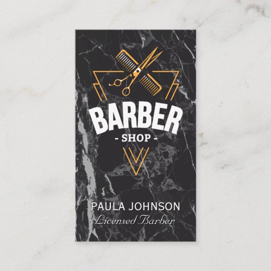 理容師店 |黒い大理石名刺 名刺 (正面)