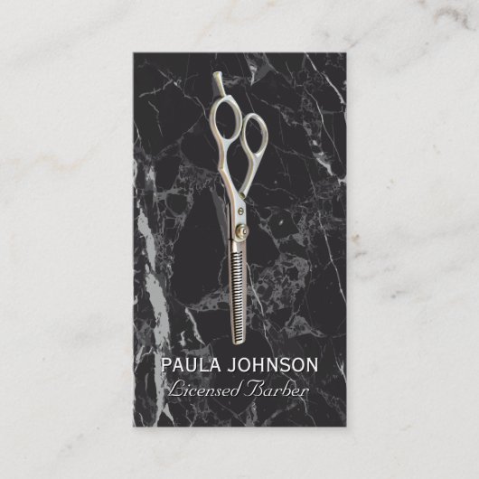 理容師店 |黒い大理石 |はさみ 名刺 (正面)