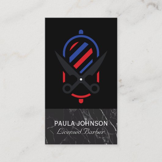 理容師店 |黒い大理石 |はさみ 名刺 (正面)