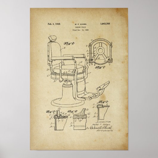 理容師椅子特許プリント理容師ショップデコールポスター ポスター (正面)