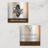 理容師極 | 理容師店 | 金属ブラシ木材 スクエア名刺 (正面/裏面)