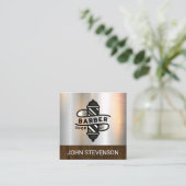 理容師極 | 理容師店 | 金属ブラシ木材 スクエア名刺 (スタンド正面)