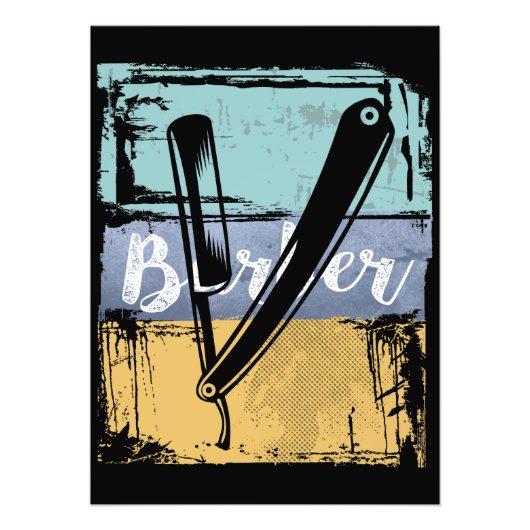 理容師美容師ティー – ヴィンテージレトロカミソリ フォトプリント            (正面)