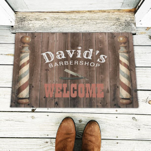 理容師美容師バーバーショップウェルカム素朴ウッド ドアマット
