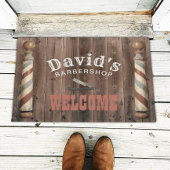 理容師美容師バーバーショップウェルカム素朴ウッド ドアマット