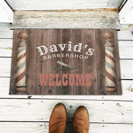 理容師美容師バーバーショップウェルカム素朴ウッド ドアマット