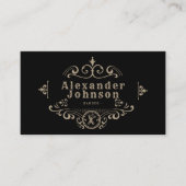 理容師美容師バーバーバーショップヴィンテージブラック 名刺 (正面)