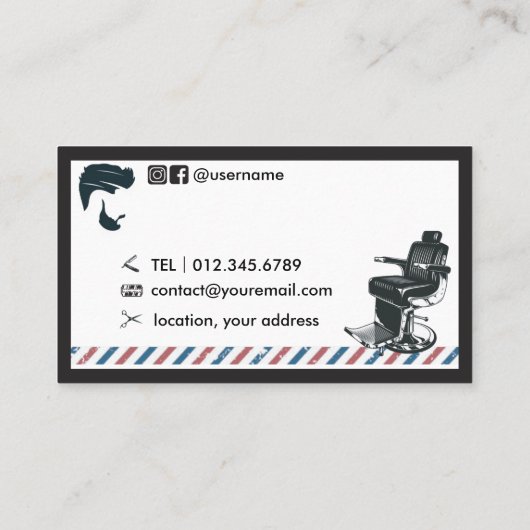 理容師美容師ブルーブラックモダンファッションレッド 名刺 (裏面)