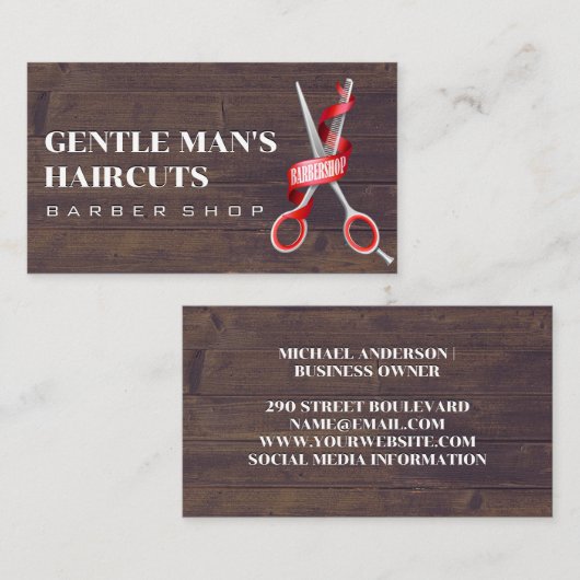 理容師鋏 |木材の背景 名刺 (正面/裏面)