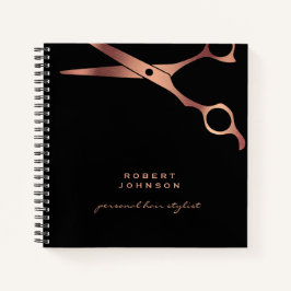 理容師 スタイリスト ラグジュアリー ブラック カッパー ハサミ ノートブック