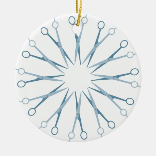 理容師、美容師の青はクリスマスのオーナメントをせん断します セラミックオーナメント (正面)