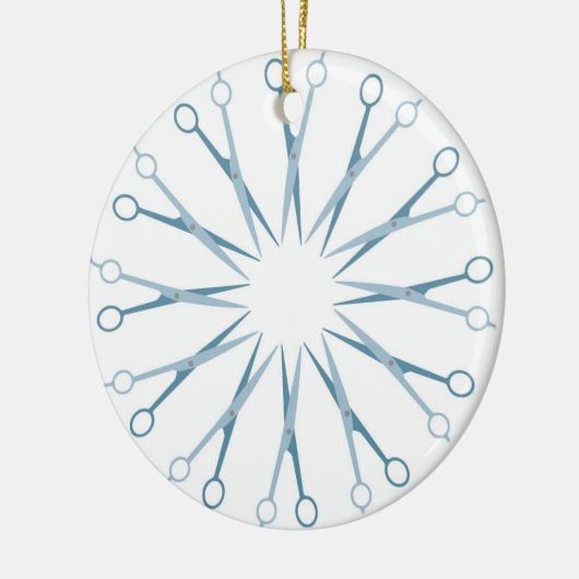 理容師、美容師の青はクリスマスのオーナメントをせん断します セラミックオーナメント (左)