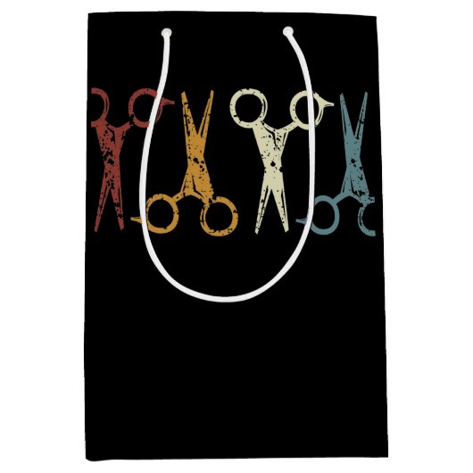 理容師&美容師はさみグランジデザイン ミディアムペーパーバッグ (正面)