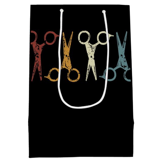 理容師&美容師はさみグランジデザイン ミディアムペーパーバッグ (裏面)