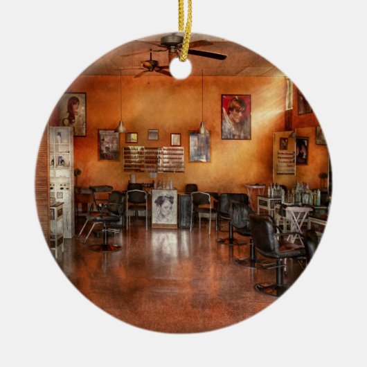 理容師-連合、NJ -モダンなサロン セラミックオーナメント (正面)