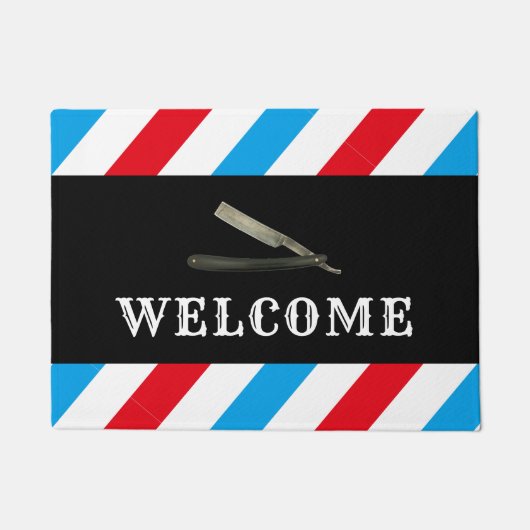 理容師BarbershopヴィンテージRazorようこそ ドアマット (正面)