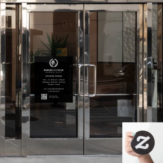 理容店の営業時間カスタムロゴQRコード ウィンドウサイン (オフィスドア)