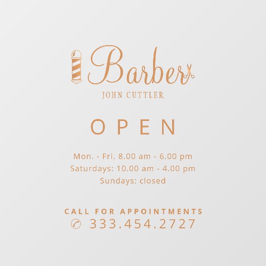 理容店名 開店時間 シール ウィンドウサイン (シート)