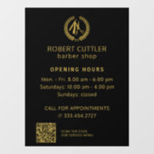 理容店営業時間 ゴールド ブラック ロゴ QRコード ウィンドウサイン (シート)