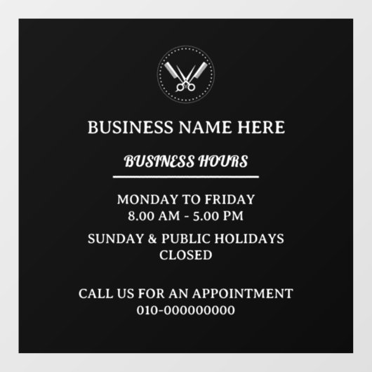 理容店営業時間 店舗営業時間 ウィンドウサイン (シート)