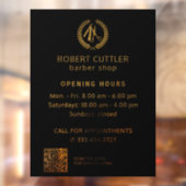 理容店営業時間 金黒ロゴ QRコード ウィンドウサイン (シート2)