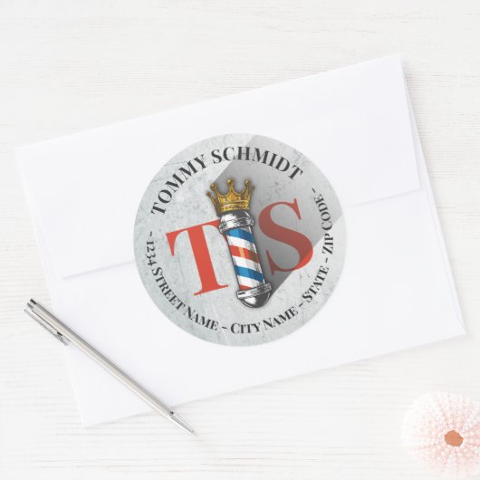 理容店 クラウン理容ポール サロン 住所 ラウンドシール (封筒)