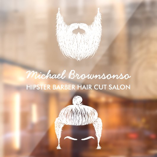 理容店 ヒップスター ヒゲ 髭 白 ウィンドウサイン (シート2)