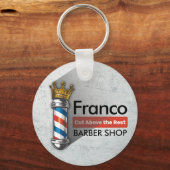 理容店 王冠 バーバー ポール ヘアサロン キーホルダー (正面)