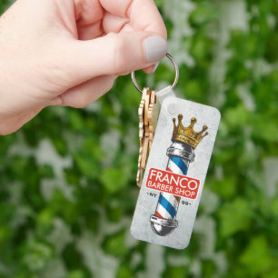 理容店 王冠 バーバー ポール ヘアサロン キーホルダー