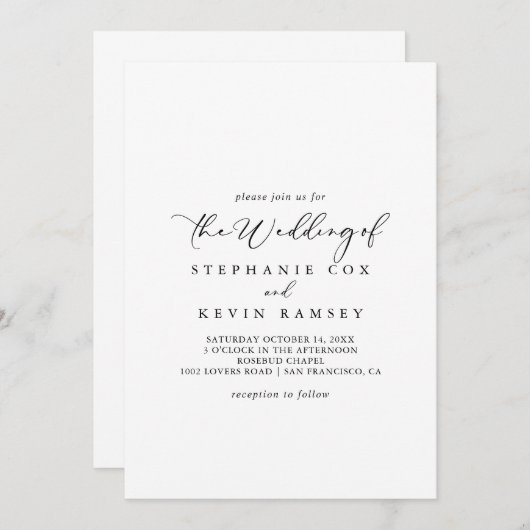 理想的なスタイリッシュなカリグラフィー結婚式の招待状 招待状 (正面/裏面)