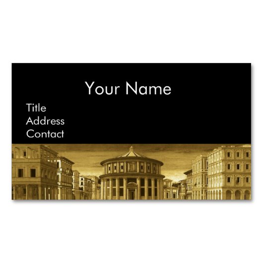 理想的な都市,ルネッサンス建築/金ゴールド黄 マグネット名刺 (正面)