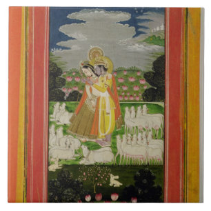 理想的にされたlandscapのRadhaおよびKrishnaの容認 タイル