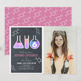 理科の実験 黒板の女の子 誕生日写真 招待状
