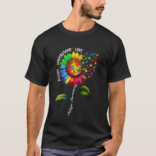 理解 愛 向日葵 自閉症啓発 Tシャツ (正面)