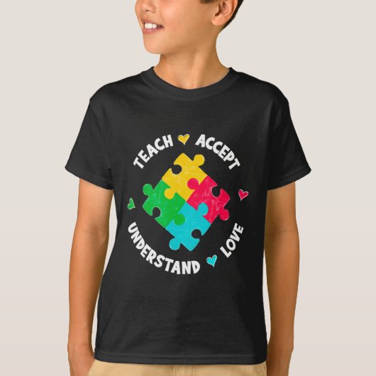 理解 愛 教師 自閉症啓発 教える 受容 Tシャツ (正面)