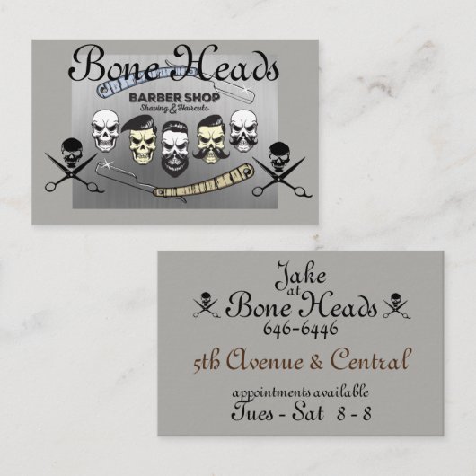 理髪店のスカル、灰色のCrossScissors 名刺 (正面/裏面)